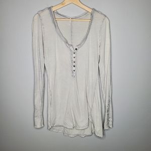 Free People Long Sleeve Lace Henley T-Shirt Button